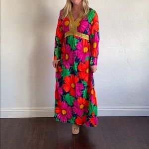Bright neon flower pattern vintage maxi dress